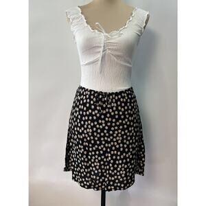 Y2K Daisy Print Mini Skirt Large 90s Soft Girl Festival Black Coquette Retro